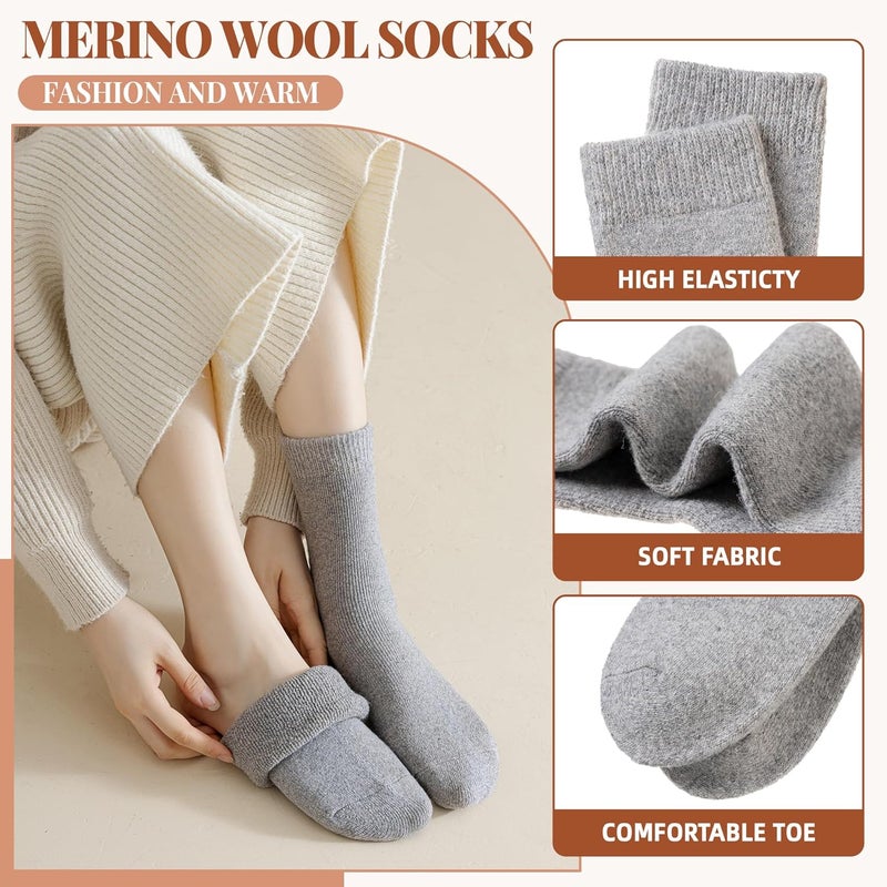 Velice Merino Wool Socks for Women 5 Pairs Warm Winter Hiking Thick Thermal Cozy Boot Work Soft Ladies Crew Socks - Image 4
